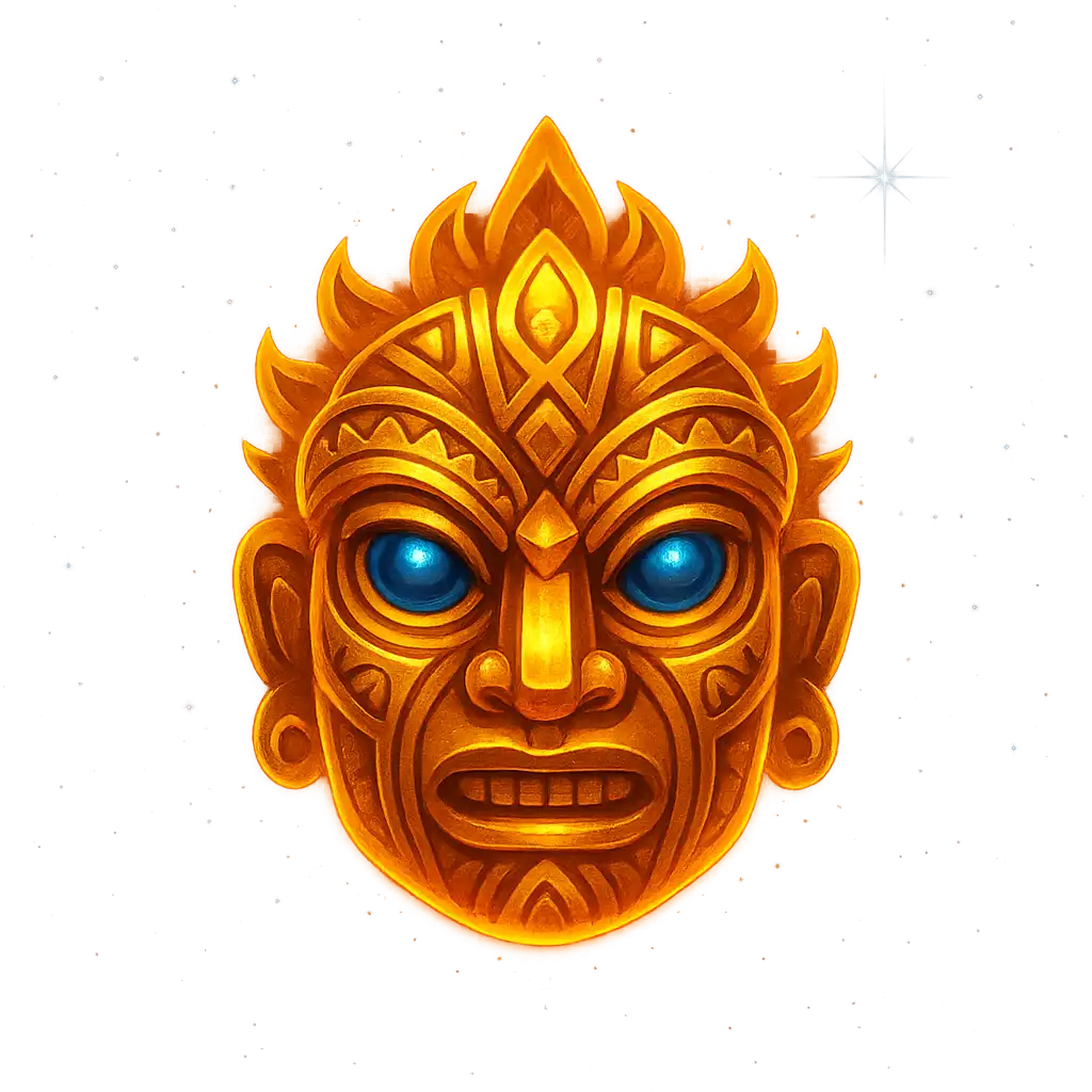 9 Masks Of Fire slot game icon with glowing golden masks