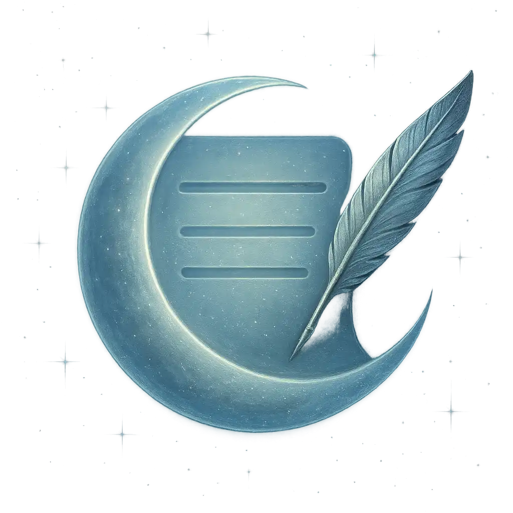 Moon-shaped registration form with glowing silver quill